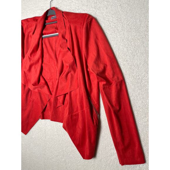 Bagatelle Womens Chic Asymmetric Preppy Suede Open Cardigan Coral Pink Orange LP - Picture 3 of 10